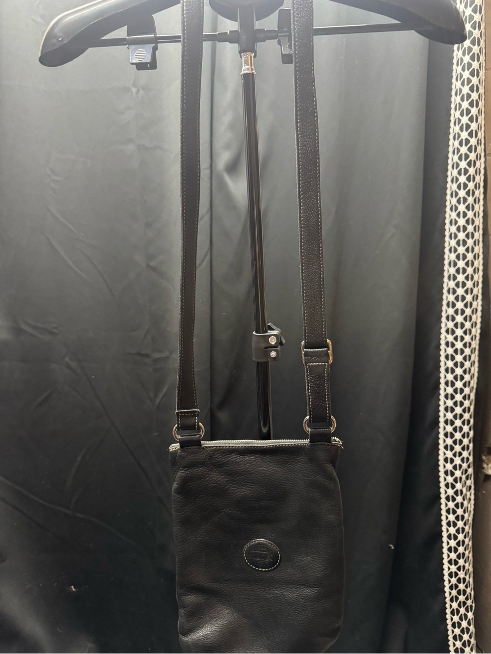 Roots Black Leather Crossbody Shoulder Bag